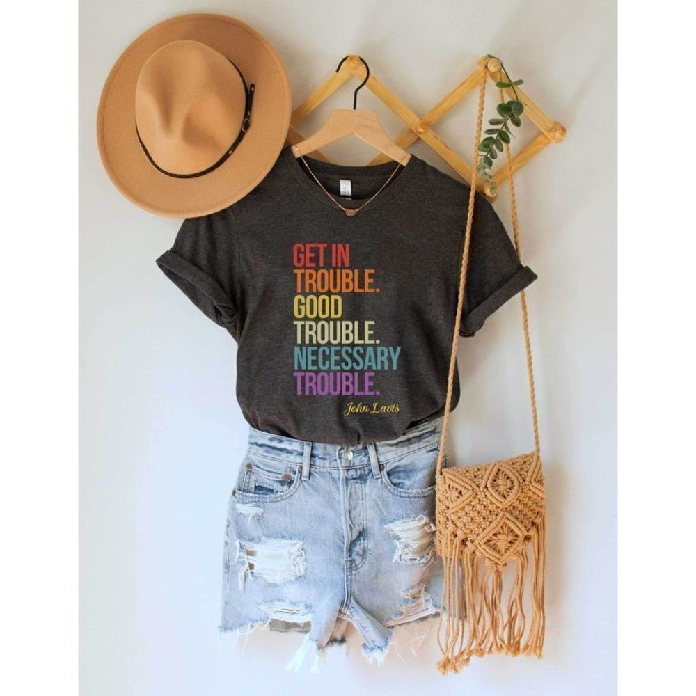 Get In Trouble Good Trouble John Lewis Retro Civil Rights Awareness Tee T-Shirt